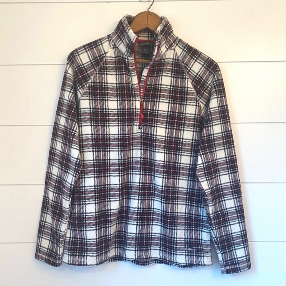 Like new Eddie Bauer Fleece Pullover 1/4 zipped, plaid sweatshirt (size small)